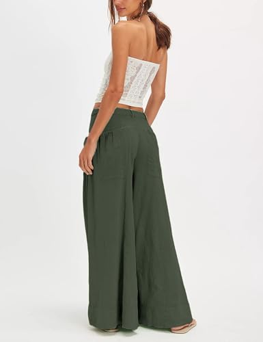 Qiaomai Womens Loose Wide Leg Pants Casual Drawstring Pockets Cotton Palazzo Pants Trousers3