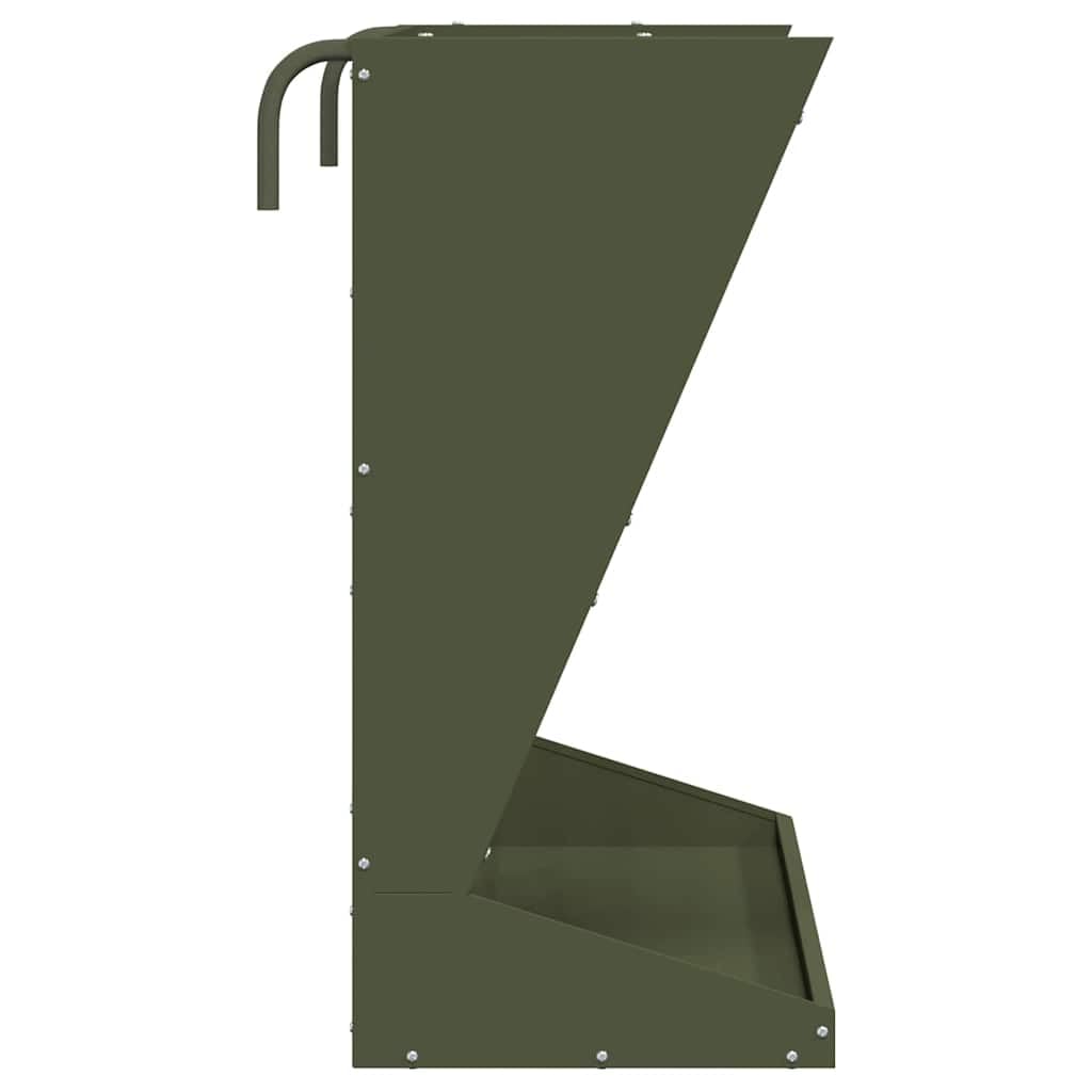 Comedero para heno verde oliva de acero laminado en frío, 71 x 33 x 70 cm, con 5 kg de capacidad, resistente a la intemperie, para interior y exterior, fácil de fijar para perros, gatos