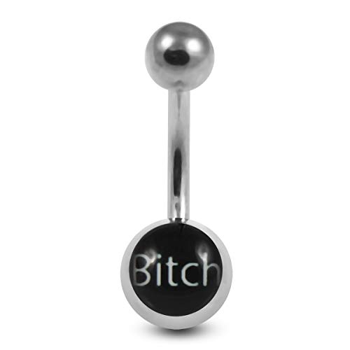 AtoZ Piercing Bitch Logo Picture 14 Gauge 316L Surgical Steel Curved Barbell Belly Button Ring