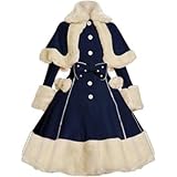 Langwyqu Women's Vintage Winter Fur Warm Coat Dress Shawl Collar Bowknot Warm Coat with Pocket Navy Large