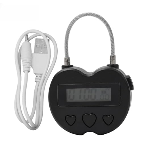 Tidevib Dispositivos de bloqueo de tiempo, pantalla LCD, temporizador electrónico de viaje con batería recargable USB, ajuste 99H59M, material ABS, 30 g, blanco/negro