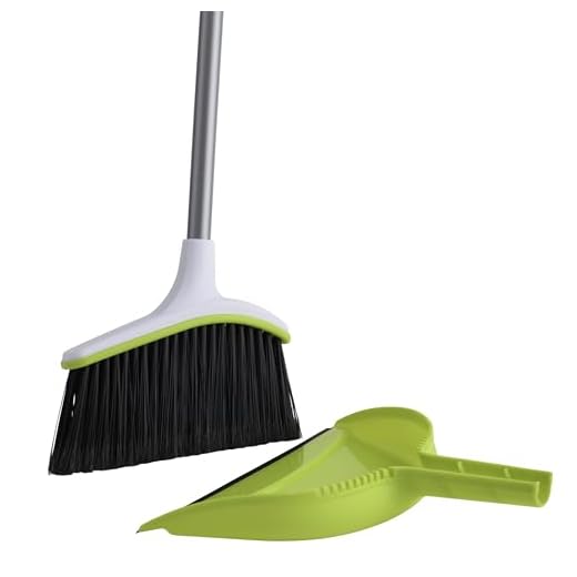 Casabella Basics Set Silver and Green, Broom with Dustpan