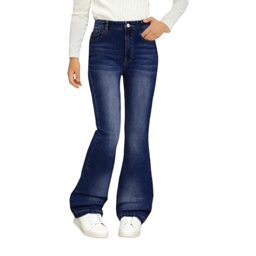 Girls Flare Jeans Elastic Waist Wide Leg Curvy Slim Bell Bottom Denim Pants Kids Straight Boot Cut Classtic Pants