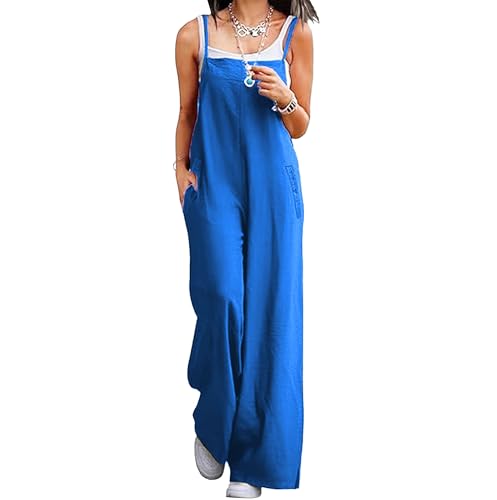Monos para mujer, tallas grandes, informales, de verano, de pierna ancha, holgados, con bolsillos, tendencia 2025