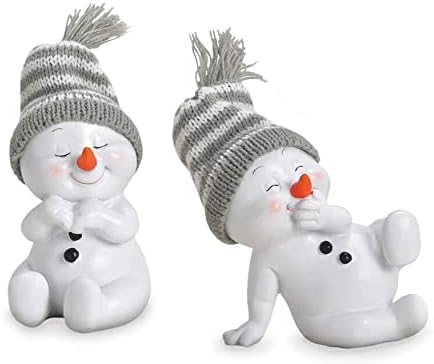 Deko Figur Schneemann sitzend im 2er Set je 11 cm, Polystein weiß mit...