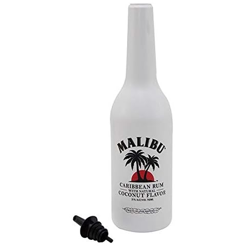 Flairco Malibu Rum Shatter-Proof Flair Bottle for Cocktail Mixology Tricks - Includes Plastic Spout - Malibu Graphic Cover