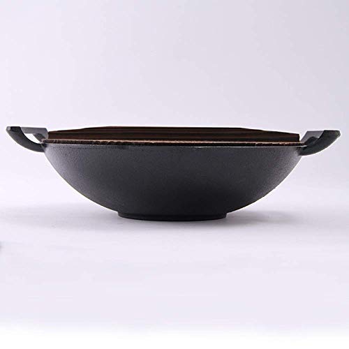 Wok de hierro fundido pre-sazonado con tapa de madera miniatura 4