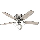 Hunter Builder 52-inch Indoor Brushed Nickel Traditional Ceiling Fan With Bright LED Light Kit, Pull Chains, and Reversible WhisperWind Motor Included