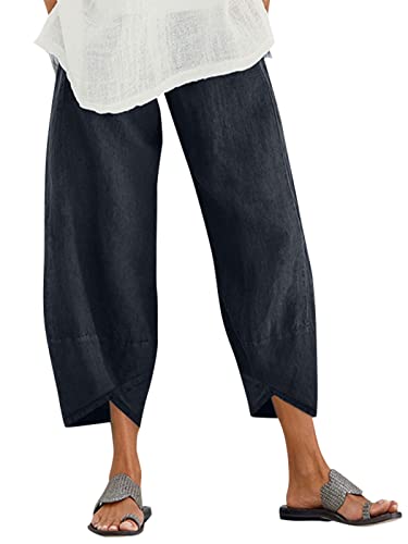 ZANZEA Leinenhose Damen Sommer 7/8 Baggy Haremshose Weite Culottes Hosen...