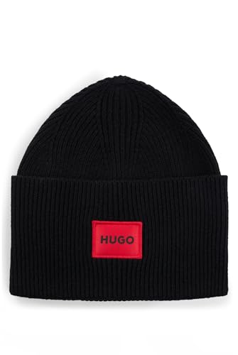 HUGO Hommes Xaff 6 Bonnet côtelé avec étiquette logotée Rouge