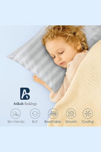 Image of Atiksh Beddings 14x20 Toddler Travel Pillow Cases, Pack of 2, 100% Egyptian Cotton, 600 Thread Count, Zipper Closure, Small Pillowcase for Kids, Daycare, Preschool & Travel, Silver Grey Stripe