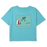 Pokemon Girls' Bulbasaur Face Boxy Crop Tee Blue