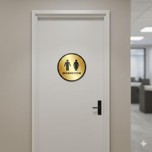 Image of Premium Brush Steel Gold Finish Acrylic Washroom Door Sign Easy to Mount Self-Adhesive Tape Signage for Hotel Office Resort Society Corporate Business Hospital