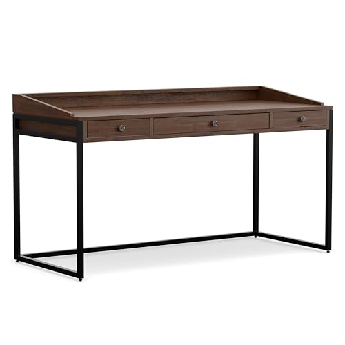Image of SIMPLIHOME Ralston Desk - 60 Inch Wide Solid Acacia Wood and Metal Writing Desk in Distressed Charcoal Brown, Modern Industrial Home Office Computer Table with 2 Drawers and Flip-Down Keyboard Tray