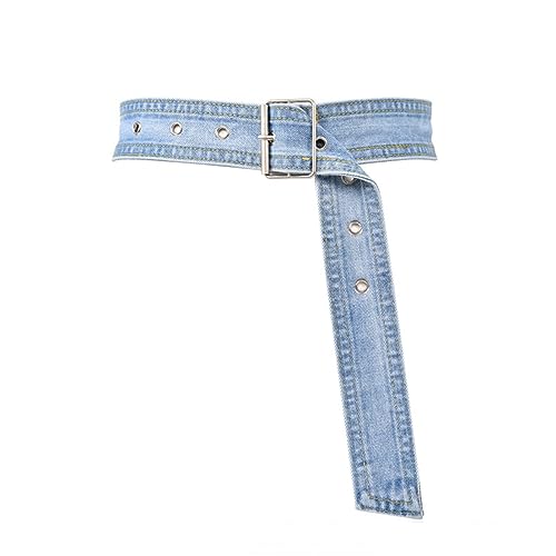 Women's Blue Denim Waist Belt Casual Vintage Tiny Belt with Skirt Dress Suit Coat Accessories Belt Versatile