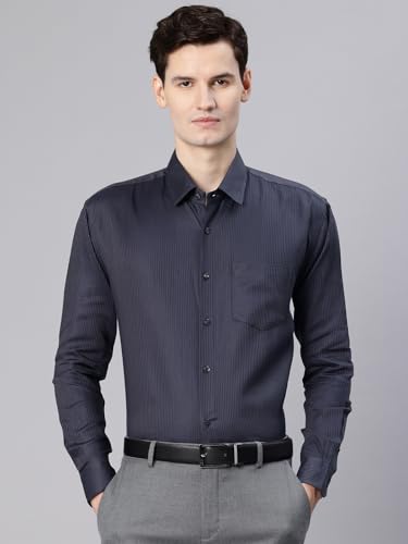 Image of Majestic Man Men's Solid Cotton Blend Textured Wrinkle-Resistant Slim Fit Easy Iron Formal Shirt