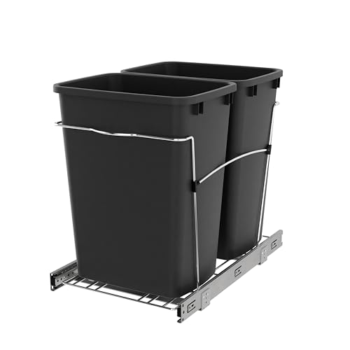Rev-A-Shelf RV-18KD-18C S Double Pullout Trash Can for Kitchen Cabinets 35 Qt Garbage Recycling Bin...