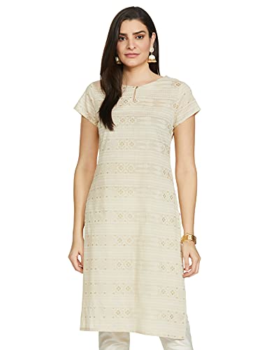 Image of W for Woman Beige Glitter Printed Straight Kurta