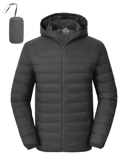 Rdruko Men's Down Puffer Jacket with Hood Packable Lightweight Puffy Winter Coat Hooded, Dark Grey,...