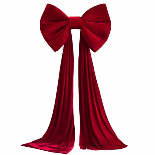 Fiocco per puntale per albero di Natale, 50,8 x 38,1 cm, extra large, in velluto rosso, con nastro pendente di 3 m, per decorare la casa, puntale per albero di Natale, ghirlanda, parete, stanza, feste
