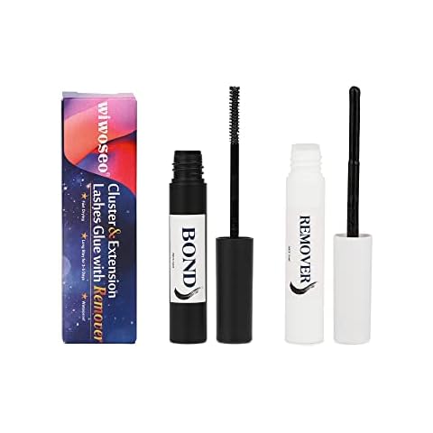 wiwoseo Eyelashes Russian Strip Lashes Glue with Remover Super Strong Hold for DIY Cluster Eyelashes Waterproof Latex Free Black Eyelashes Glue for Sensitive Eyes 2 pairs 5ML Each Cover