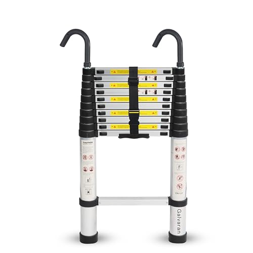 Galvaran Escalera telescópica de aluminio multiusos de 2,9 m, extensible, plegable y portátil, carga máxima de 150 kg, escalón ajustable, EN131 (9.5 pies)