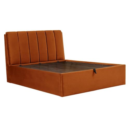 Image of Wakefit Bed | Queen (78 X 60) Solid Wood Bed, Upholstered, Hydraulic, 3 Year Warranty - Antho - Velvet Amber