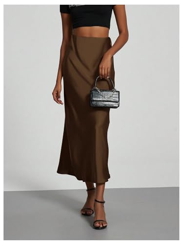 SOLY HUX Women's Elegant Satin Skirts High Waisted Flared Casual Work Office Fishtail Midi Skirt4