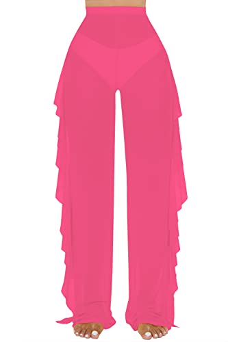 Image of Jumppmile Women's Ruffle Sheer Mesh Swimwear Bikini Cover Up Pants See Through