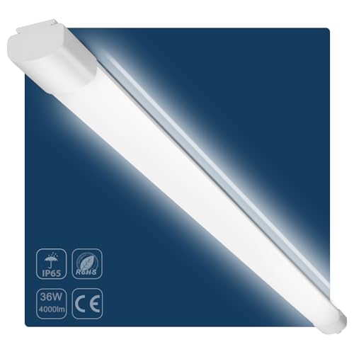 LEOEU Feuchtraumleuchte LED 120CM, 36W 4000LM LED Röhre, IP65 Wasserfest Feuchtraumlampe, Deckenleuchte LED Röhre Als Bürodeckenleuchte, Wannenleuchte, LED Kellerleuchte, Garagenlampe, 4000K