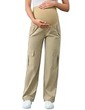 AMPOSH Women's Maternity Cargo Pants with 6 Pockets Quick-Dry Pregnancy Hiking Pants(Khaki, L)