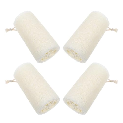 OFFIGAM Esponja Exfoliante Corporal de Lufa Natural 4 Unidades, Esponja Vegetal Ducha, Tamaño 15 Cm X 5.5-8 Cm, Color Claro, Suave y Biodegradable para Cuidado Personal y Baño