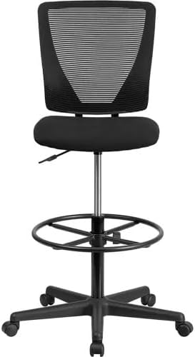 Ergonomic Mesh Drafting Stool with Lumbar Support, Adjustable Foot Ring & Swivel Seat – Mid-Back Drafting Chair for Office, Studio, or Reception Use, Black