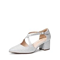 DREAM PAIRS Comode Scarpe con Tacco Largo e Cinturino Incrociato da Donna per Lavoro Feste e Sposa,Size 39,Argento Glitter,SDPU2409W