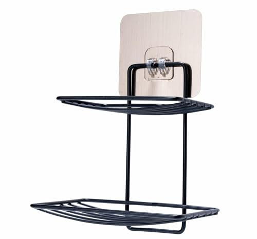 Image of BHARANI MART- Self-Adhesive Bathroom Corner Shelf || Soap Holder || Shower Shelf || Kitchen Rack & Holder || Sink Holder (GI Metal, Powder Coated Finish) (2 Pcs, 2 Tier Soap Stand)