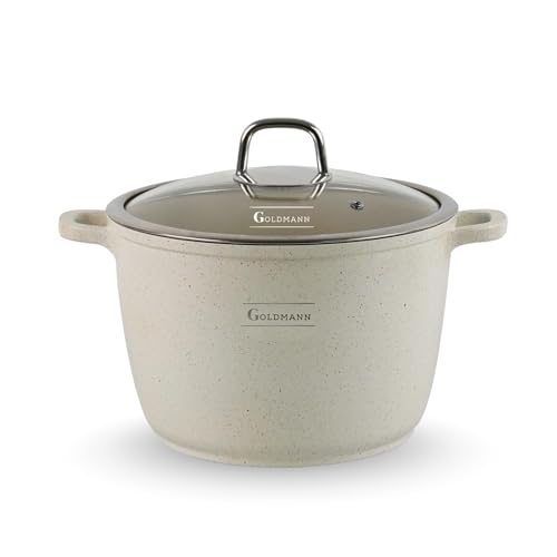 GOLDMANN 24 CM Aluguss-Kochtopf/Suppentopf (6.2L) mit Glasdeckel, Marmor-Keramik-Antihaftbeschichtung, Für alle Herdarten inkl. Induktion, Spülmaschinenfest & PFOA-frei GOLDMANN 24 CM Aluguss-Kochtopf/Suppentopf (6.2L) mit Glasdeckel, Marmor-Keramik-Antihaftbeschichtung, Für alle Herdarten inkl. Induktion, Spülmaschinenfest & PFOA-frei