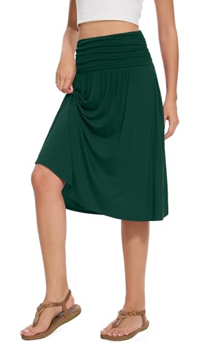 DouBCQ Midi Skirts for Women High Waist Pleated Skirts with Pockets Below Knee Length Flowy Skirt3