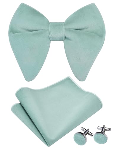 Image of GUSLESON Mens Solid Plaid Velvet Pre-tied Adjustable Bow Tie and Pocket Square Cufflink Set with Gift Box