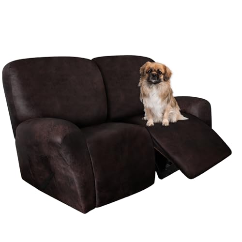 Image of ANARACHON Leather Look Loveseat Recliner Covers Stay in Place 6-Piece Recliner Sofa Slipcover 2 Seater Reclining Couch Cover Spandex Fabric Washable (Recliner Loveseat, Chocolate)