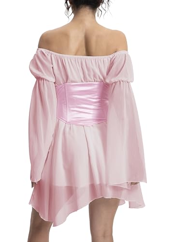 ETATNG Womens Two Piece Corset Dress Off Shoulder Bell Sleeve Summer Party Lace Up Bustier Dress3