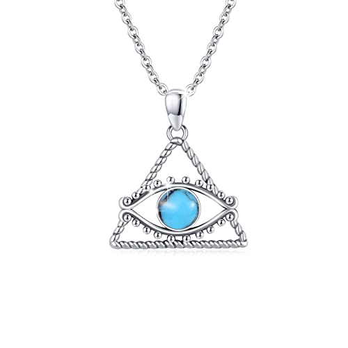 CUOKA MIRACLE Türkis Auge Kette 925 Sterling Silber Auge Anhänger Halskette Türkis Evil Eye Augen Schutz Kette Vintage Dreieck Halskette for Damen Mädchen Freund Cover