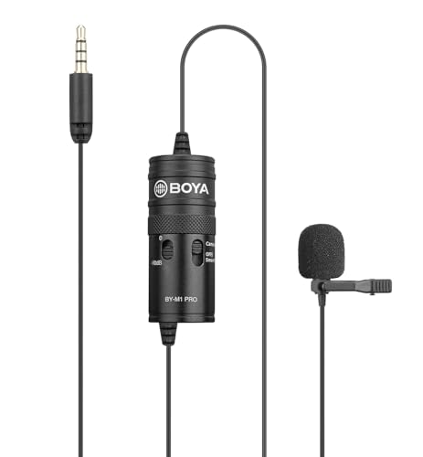 Image of Boya BY-M1 Pro Omnidirectional Lavalier Condenser Microphone with Gain control, Headphone-out, Noise cancellation for iPhone Android Smartphone DSLR Camera Camcorder Audio Recorder YouTube(20ft Cable)