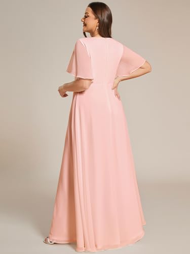 Image of Ever-Pretty Short Sleeves V Neck Plus Size Formal Dresses for Curvy Women Chiffon Mother of The Bride Dress Evening Gowns