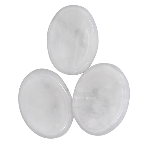 Image of Certified Snow Quartz Crystal Thumb Worry Pebbles Stones for Anxiety Stress Relief Massage - AAA Grade Original Healing Gemstone Agate Rubbing Stone for Yoga Meditation Spiritual Reiki Feng Shui