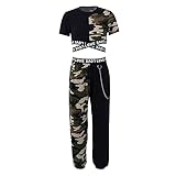 Yeahdor Kinder Sportanzug Jogginganzug Mädchen Trainingsanzug Sport Set Sport T-Shirt mit Leggings Lange Hose Set Sportswear E Braun Tarnung O 146-152