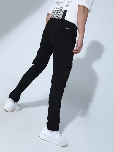 Image of Hubberholme Men's Regular Fit Cotton Trousers, Ankle Length Button & Drawstring Waist Cargo Chinos