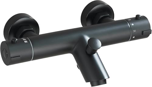 Mitigeur Thermostatique Douche Mitigeur Baignoire Thermostatique en Laiton avec Bouton de Sécurité à 38℃ Robinet Baignoire Douche Mural Noir