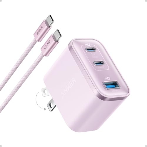 Anker Nano USB C Charger Ultra-Fast 70W Output 3-Port Fast Charger USB C Type C Charger Fast Charging Compact and Stylish for iPhone 17/16 Series MacBook iPad and More(Pink Cable Included)