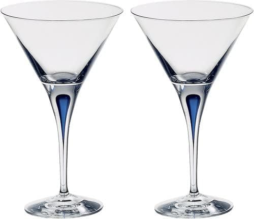 Miniatura 2 de Orrefors Intermezzo - Juego de 2 vasos de Martini con tallo de 8.5 onzas líquidas, color gota azul, cristalería para cocina y comedor, servicio