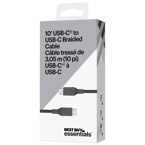 Image of Best Buy essentials Phone Charging Cables & USB Accessories - Lightning, USB-C & USB Cables, USB Hubs & Power Accessories (USB-C to USB-C Cable, 10 ft (BLK))
